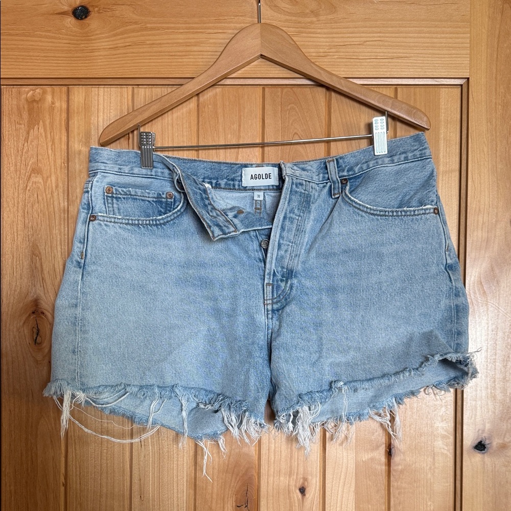 Agolde Parker (long) Light Blue Frayed Denim Shorts (31)
